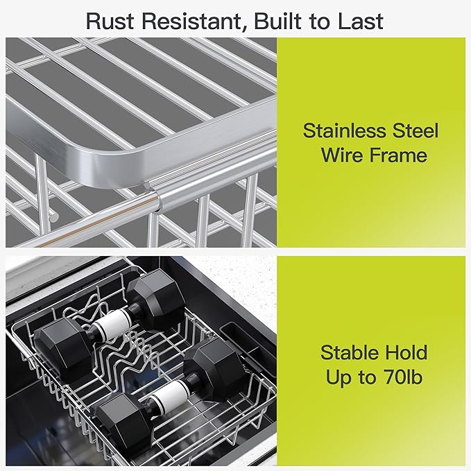 Expandable Stainless Steel Dish Drying Rack Over The Sink For Small Kitchen, Counter Space Saving Compact Metal Plate Drainer Strainer, Adjustable Hanging Inside Sink Rust Proof Wire Dryer Holder