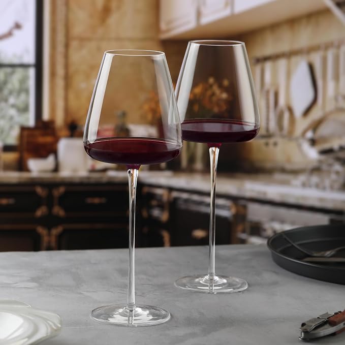 Crystal Wine Glasses Set of 2, Hand Blown Red Wine Glass 22OZ with Long Stem, Thin Rim, Premium White Wine Glasses for Wedding, Christmas