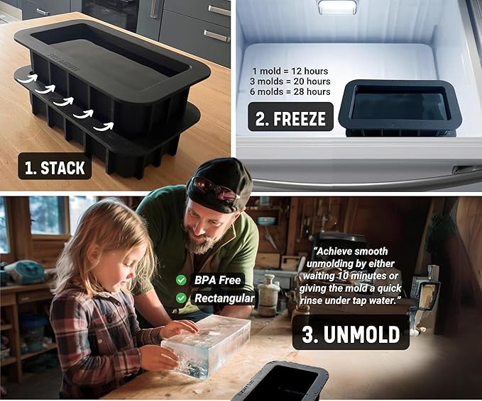 Alaskey® Extra Large Ice Block Mold 5 lbs (2-Pack) | Create Perfect Reusable Ice Bricks | Professional Silicone Mold for Crafting Giant Ice Cubes, Ideal for Ice Baths, Coolers, Bartender Accessories