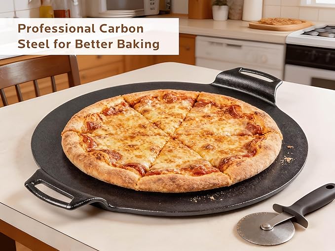 OLEEK steel pizza pan 16x16-carbon steel pizza pan for oven - round pizza steel - pizzas steel for oven - pizza steel pan - pizza pans - baking steel for ovens - pizza baking pan
