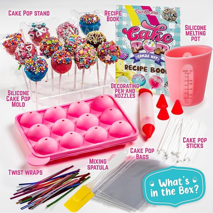 GirlZone Cake Pop Craze Kit, Baking Set for Kids Ages 10–12 with Cake Pop Mold, Stand, Gifting Bags & Decorating Pen, Fun Creative Kitchen Activity, Birthday Gift