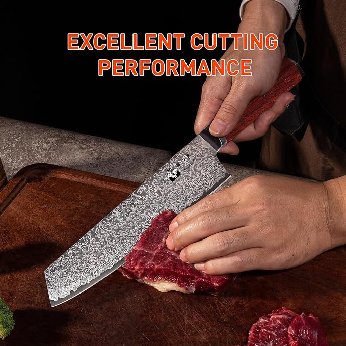Kiritsuke Damascus Chef Knife 8 inch Kitchen VG-10 Damascus Super Steel 67-Layer Razor Sharp Kiritsuke Knife with Natural Wood Handle Exquisite Box for Home and Restaurant