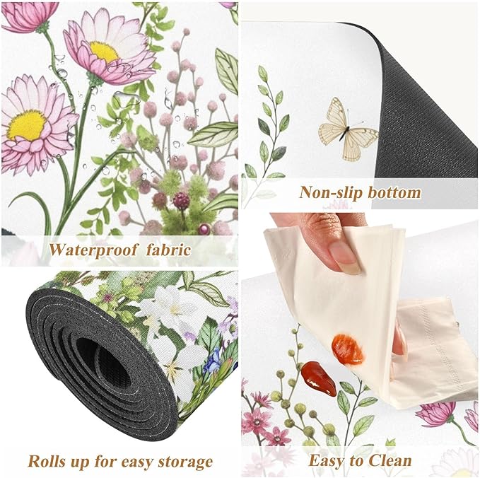 Spring Trivet Table Runner 40 Inches Long Spring Wild Flowers Butterfly Heat Resistant Hot Pad Multi Purpose Mat for for Hot Pots Pans Kitchen Countertops