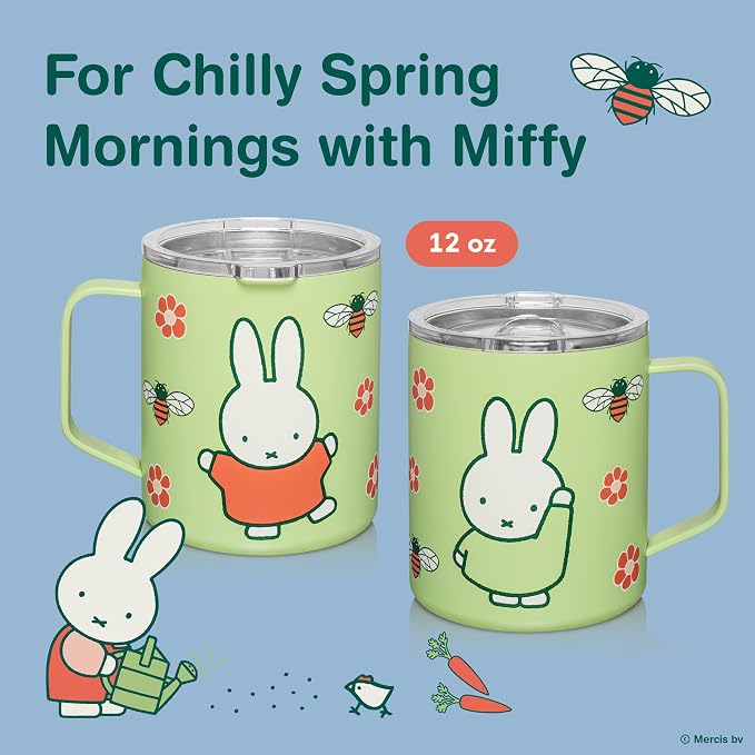 Dragon Glassware | Miffy Stainless Steel Camp Mug with Lid, 12 oz - Green | Nijntje Insulated Camping Mug For Coffee, Tea, Matcha & Hot Beverages; Miff Mug with Lid