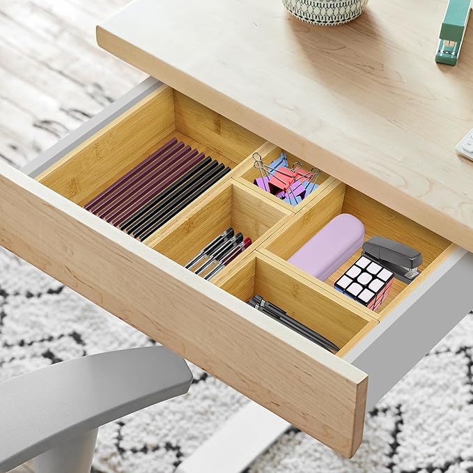 VaeFae 5 PCS Bamboo Drawer Organizers Set, 5-size Organizer Box, Storage Bins for Kitchen, Bathroom, Office, Bedroom and Living Room