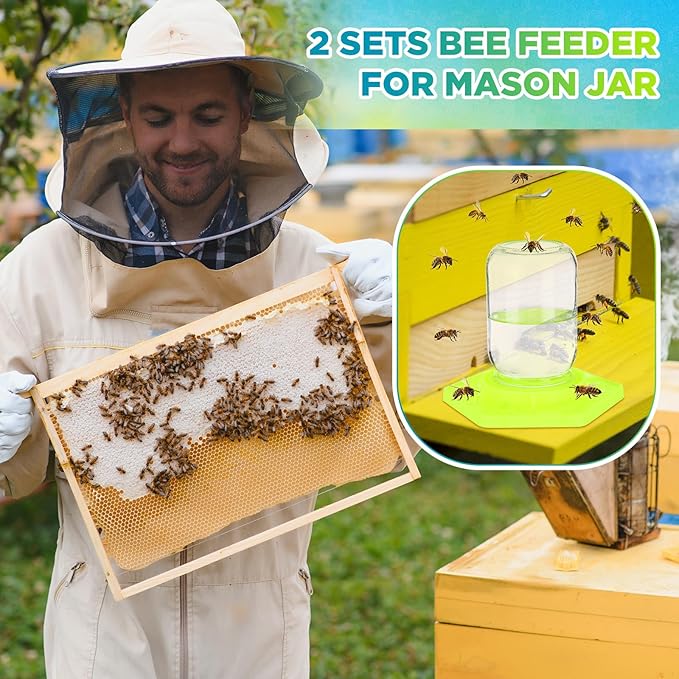 Reallnaive 2 Sets Bee Feeder for Mason Jar Silicone Bee Watering Station Compatible with Regular and Wide Mouth Hive Water Drinker Beekeeping Watering Station Bees Feeding Bowl for Outside Garden