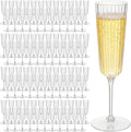 Jingmore 100 Pcs Plastic Ribbed Champagne Flutes With Stem, 6.4 oz Clear Vintage Disposable Vintage Mimosa Glasses for Wedding Birthday Anniversary (Clear)