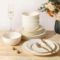 TheTerra Stoneware Dinnerware Sets for 4, 12 Pieces Ceramic Plates and Bowls Sets, Scratch Resistant Embossed Dish Set, Oven, Microwave & Dishwasher Safe, Ivory