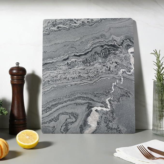 Koville Marble Cutting Board for Kitchen, 16x12 Inches Large Marble Slab Cheese Board, Rectangular Serving Board for Baking Charcuterie Pastry, Natural Stone Board for Countertop(Gray)