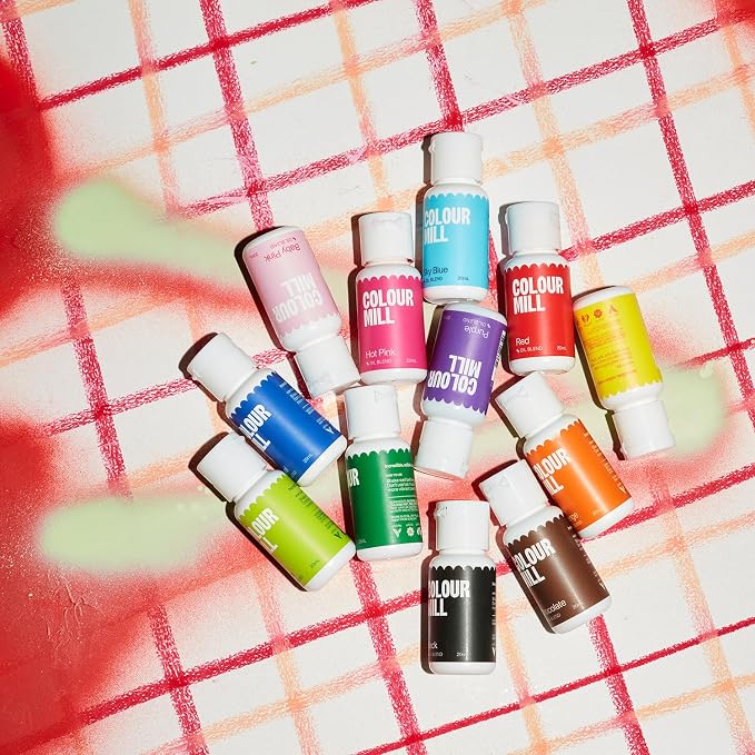 Colour Mill Oil Blend Food Coloring, Kickstarter Pack - 20 Milliliters Each of 12 Colors: Baby Pink, Black, Chocolate, Forest, Hot Pink, Lime, Orange, Purple, Red, Royal, Sky Blue & Yellow