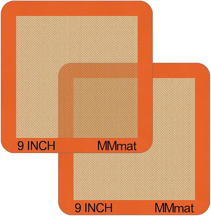 Silicone Baking Mats Set of 2 Square Non-Stick Reusable Air Fryer Linner - Best German Silicone - 9 inch