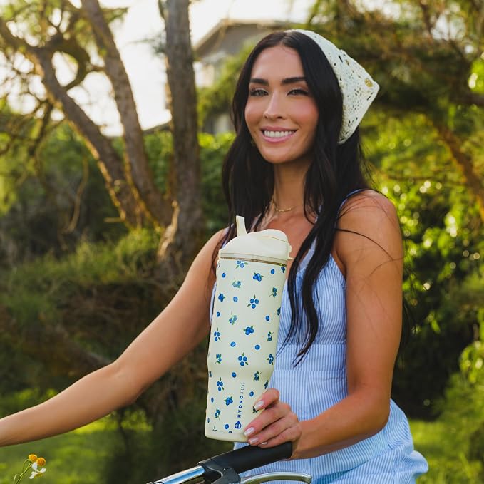 HydroJug Ease2o Water Bottle with Straw & Chug Lid, Stainless Steel, Vented Cap to Help Reduce Pressure, Water-Level Window, Cup Holder Friendly, Non-Slip Base – 32oz, Freshly Pick'd