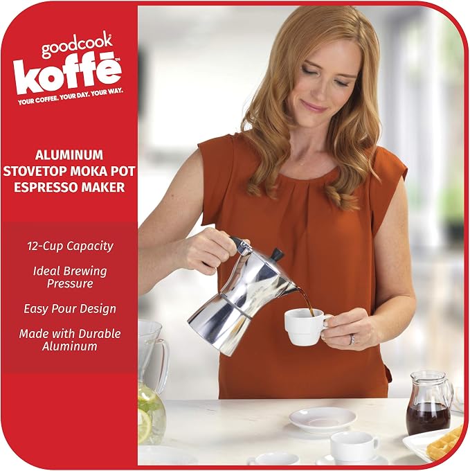 GoodCook Koffe 12-Cup Aluminum Stovetop Moka Pot Espresso Maker, Silver
