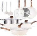 Simple Deluxe 17Pcs Ceramic Cookware Set, Nonstick & Non-Toxic Healthy Pots and Pans, Heat-Resistant Handles, Induction Cookware Sets with Frying Pans, Beige