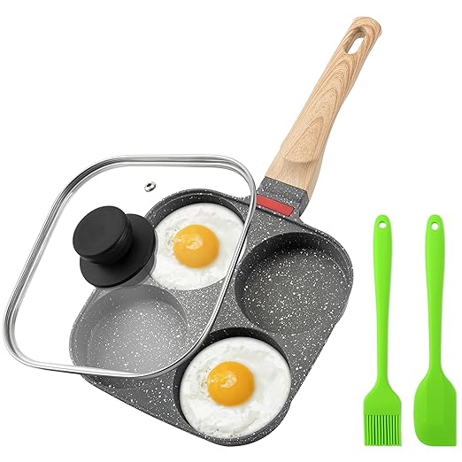MyLifeUNIT Stainless Steel Pancake Batter Dispenser and Nonstick 4-Cup Egg Pan with Lid