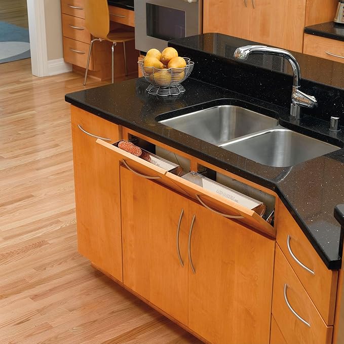Rev-A-Shelf 11.25" Tip Out Tray w/Soft Close for Sink Base Cabinets, Storage Organizer for Kitchen, Laundry Room, or Vanity Cabinets, 6581-11SS-SC-1