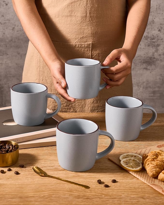 famiware Mercury Coffee Mugs 13 oz, Coffee Mugs Set of 6 with Handle, Cups for Latte, Hot Tea, Cappuccino, Mocha, Cocoa, Light Grey