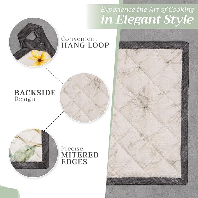 Maison d' Hermine Pot Holders 100% Cotton Heat Resistant Potholders 8" x 8" Hot Pads with Loop BBQ Cooking Baking Gifts for Mothers Day Handling Hot Pans Spring/Summer (Pack of 2, Candice)
