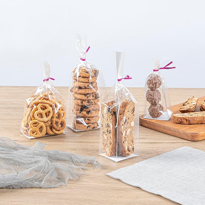 Restaurantware Plastic Treat Bags 100 Count 2 x 2 x 8.25 Inches Heat-Sealable Goodie Packaging Flat Bottom Design Clear