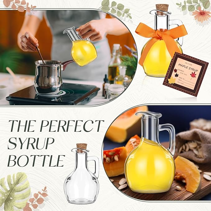 Blushtier 18 Pcs 6.7 oz Glass Maple Syrup Bottles Clear Reusable Glass Bottles with Lids Loop Handle and Maple Syrup Stickers Syrup Jars Syrup Container for Milk Potion Juice Sauce Oil Storage Gift