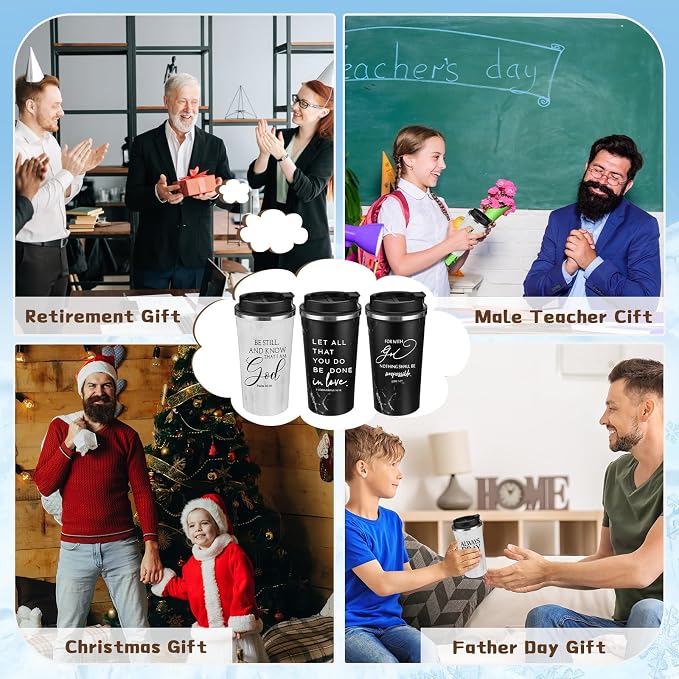 Meanplan 10 Set Christian Fathers Day Church Gifts Bible Verse Tumbler Bulk 17oz Coffee Cup Religious Jesus Tumbler Inspirational Mug for Men Women Teacher (Black and White, Bible Theme)