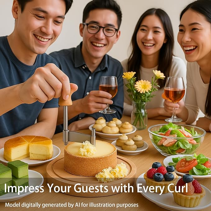 Cheese Curler Wheel for SEMI Hard Cheese, Girolle Cheese Shaver Tool for Charcuterie Boards & Entertaining, Create Cheese Flowers from Tete de Moine & Petit Basque, Wooden Base