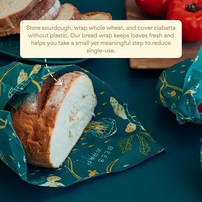 Bee's Wrap Beeswax Wraps for Bread - Beeswax Bread Wrap for Sourdough & Bread Storage - Plastic Free Made in USA Reusable Natural Food Wrap - Ocean