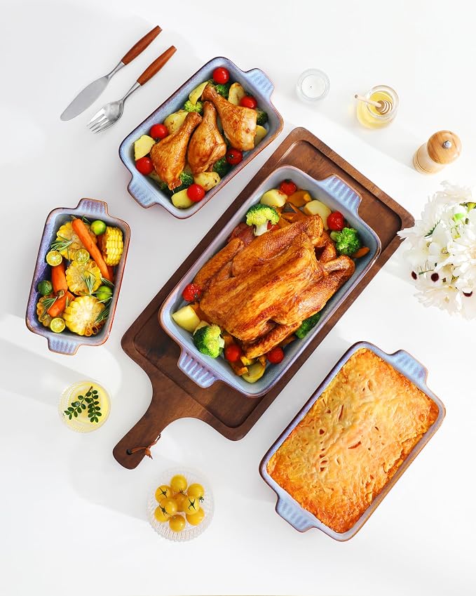 vancasso Ceramic Casserole Dishes for Oven, Reactive Glaze Bakeware Set of 4, Deep Rectangular Baking Dishes with Handles, Lasagna Pan Set, Microwave & Dishwasher Safe, Gradient Red & Blue (9.4"/11.1"/12.2"/14.7")