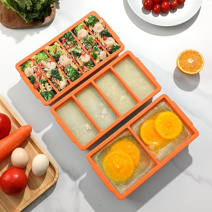 3-Pack Silicone Freezer Trays with Lid,2 Large 2-Cup(500ml)&4 Medium 1-Cup(125ml)&6 Small 1/2-Cup(75ml) Soup Freezer Container Molds,Ice Cube Tray For Meal Prep&Freezing Soup,Stews,Sauces