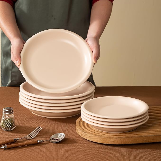Timeworn Clay Dinner Plates, Set of 4, 10.25-Inch, Creamy White | Hand-Finished, Stoneware, Large Main Course Plate, Microwave and Dishwasher Safe