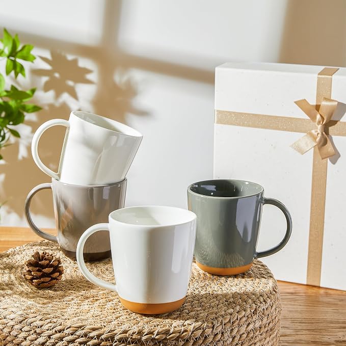 Sweese Porcelain Coffee Mugs Set of 4-16 Ounce -Microwavable, Coffee Cups for Latte, Hot Tea, Cappuccino, Mocha, Cocoa with Big Handle, Urban Neutrals