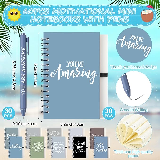 Teenyyou 90 Pcs Employee Appreciation Gift Set, 16oz Tumbler with Lid Notebook Pen Bulk Thank You Gift Holiday Party Favor for Teachers Office Coworker Teacher Staff Team (Dark Color,Delicate Style)