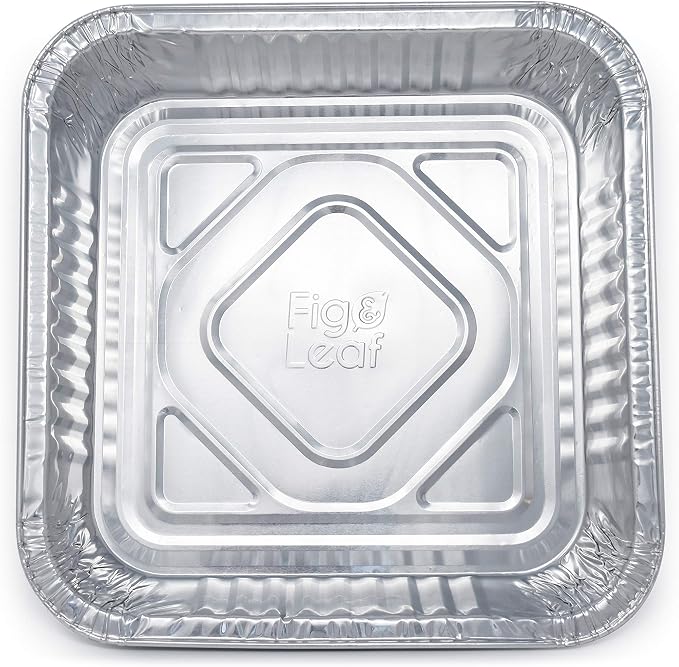 Fig & Leaf (35 Pack) 8” x 8” Square Baking Cake Pans with Plastic Dome Lids | Heavy Duty l Disposable Aluminum Foil Tins l Portable Food Containers l Perfect for Roasting Oven Toaster Cooking