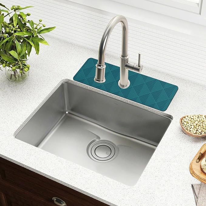 Kitchen Sink Splash Guard 2 PCS 30 Inch Sink Faucet Mat Splash Guard for Bathroom Countertop Water Absorbent Foldable Cuttable Soft Washable Dark Green Geometric Art