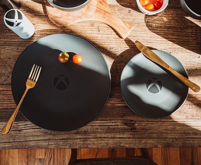 Xbox Matte Black 8-Piece Ceramic Dinnerware Set | Includes Salad Plates, Soup Bowls, Mugs