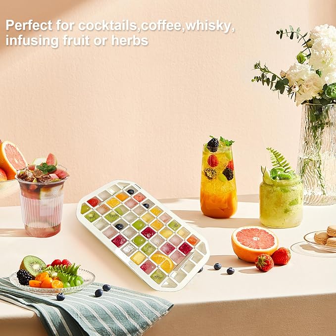 Mini Ice Cube Trays with Lids, Making 100 pcs ice Cube Trays for Freezer for Chilling Cocktail Whiskey Coffee Include 2 Trays and Storage Container, BPA Free, Press Easy Release