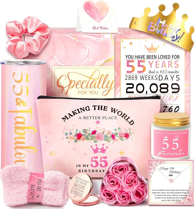 55th Birthday Gifts For Women, Happy 55th Birthday Gifts For Her Mom Sister Wife Best Friend Turning 55, Unique Gift For 55 Year Old Woman Birthday, Funny Birthday Decorations Gift Ideas