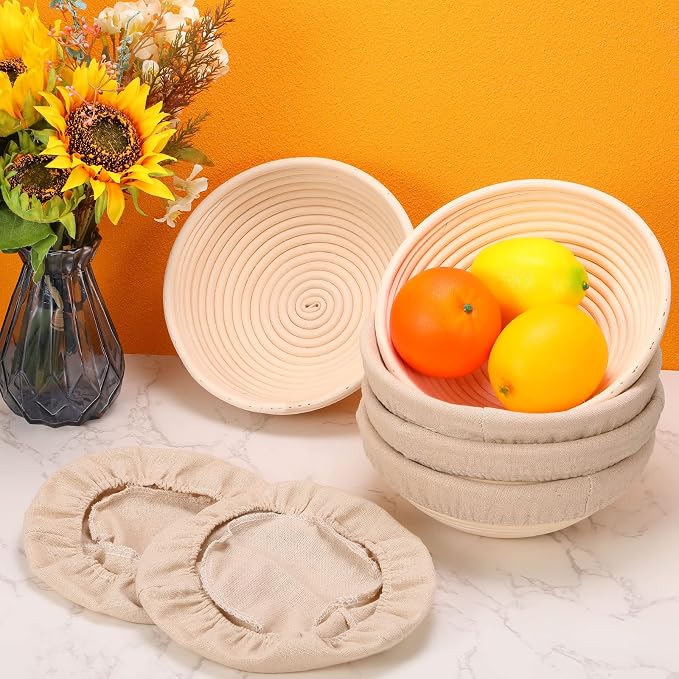 Ziliny Set of 6 Bread Proofing Basket Bread Banneton Sourdough Kit with Cloth Liner Dough Proofing Bowls for Home Sourdough Making(9 Inch,Round)