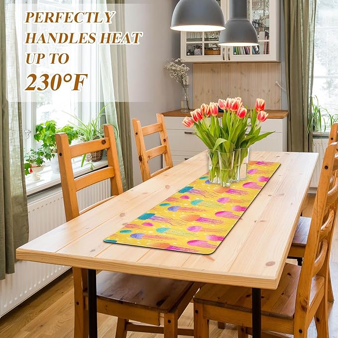 Cute Jellyfish Bubbles Yellow Trivet Table Runner Heat Resistant 230F for Hot Dishes Pots Plates Kitchen Dining Table Protector Decorative 39.37x 11.8
