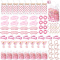 Vesici 73 Pcs Spa Sleepover Party Supplies Bulk Women 8 Sets Slumber Birthday Bridesmaid Gift Crochet Flower Glass Cup Eye Mask Hair Ties Gift Bag Bracelets Scrunchies Headband(Cherry Blossoms,Pink)