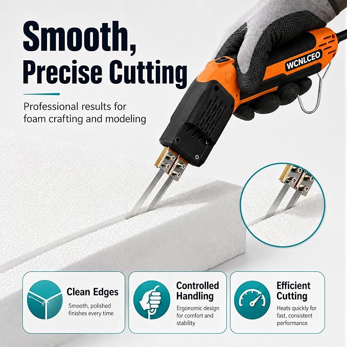 Electric Hot Knife Foam Cutter Kit, Hot Knife Cutting Tool with 8 Blades, R-Shaped Blade, Spade Blade,1.79 in, 3.9in and 7.8 in Blades, Hex Wrench and Brass Brush for Styrofoam, EVA Foam, Foam Board