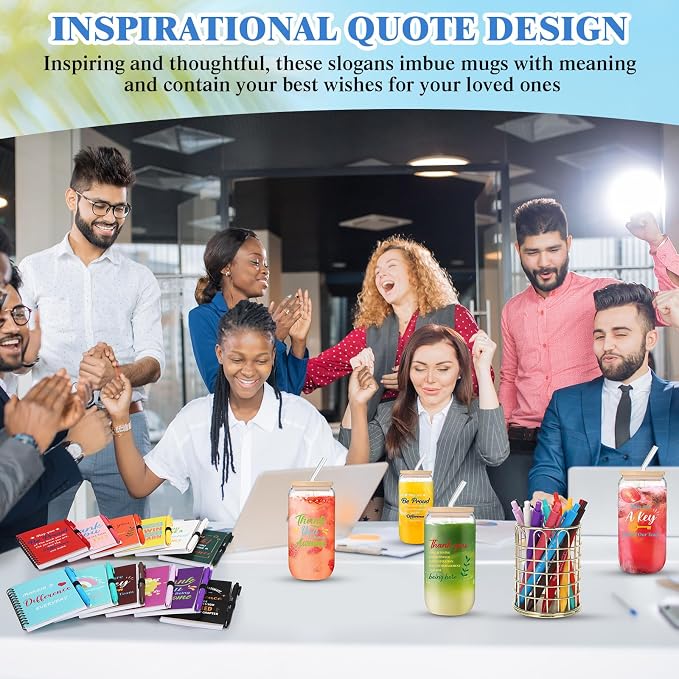 Skylety 12 Set Teachers Appreciation Gifts Bulk Thank You Tumblers with Lid Inspirational Spiral Notebooks Sticky Note Pens for Back to School Female Staff Coworker