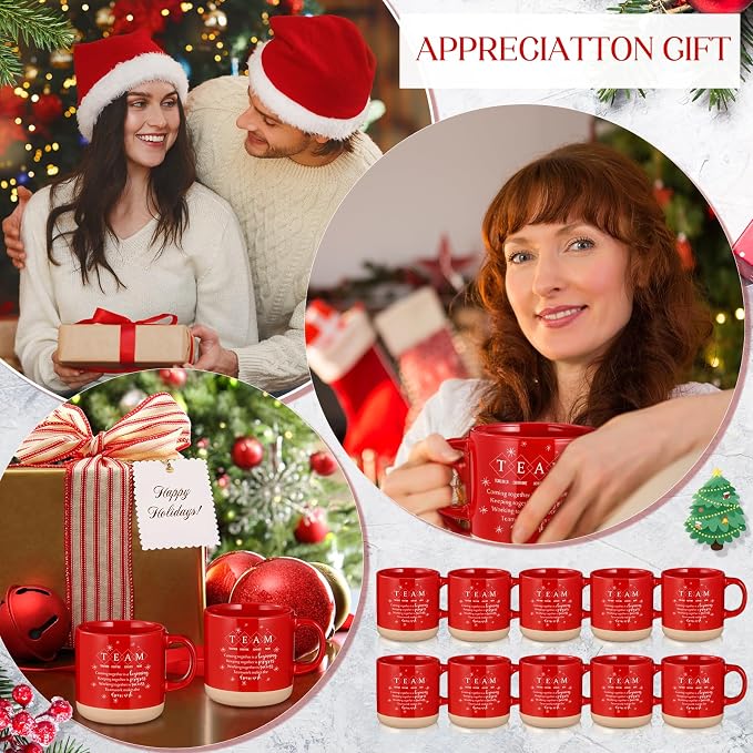 Didaey 10 Pcs Team Gifts for Employees Bulk 13 oz Thank You Mugs Gifts Bulk Cups Red Team Cups Inspirational Ceramic Coffee Mugs for Teacher Nurse Coworker Office Staff Manager