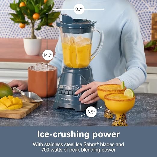 Hamilton Beach Power Elite Wave Action Blender For Smoothies, 40 Oz Glass Jar, 12 Functions Including Puree, Crush Ice, 700 Watts - Kitchen Makeover Blue (58155)