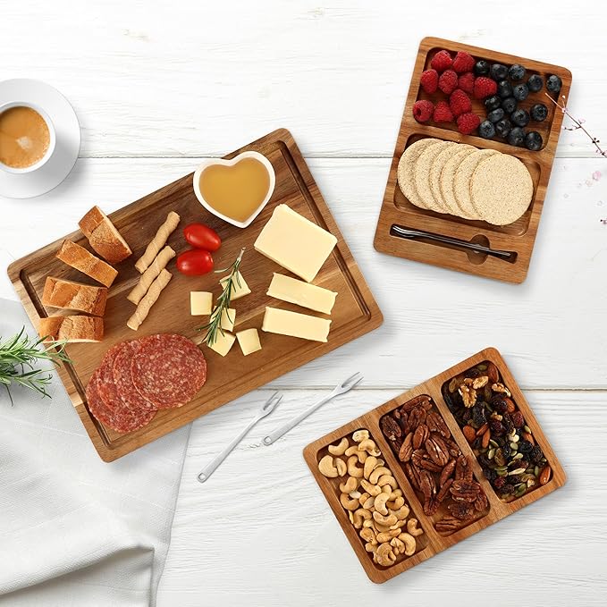 hecef Extra Large Charcuterie Board Set, 3-in-1 Magnetic Acacia Wood Cheese Platter with Storage Bag, Outdoor Picnic Serving Tray for Housewarming, Wedding, Anniversary, Birthday, Feast