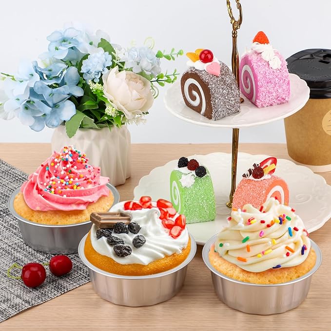 Beasea Aluminum Ramekins 8oz 200 Pack, Disposable Ramekins Foil Cups Baking 3.9" Ramekin Cup Cupcake Aluminum Mini Baking Cups for Party - Silver