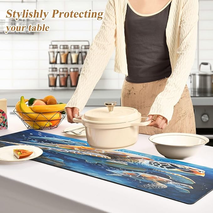 ALAZA Sea Turtle Trivet Table Runner 40 Inches Long Trivet for Hot Pots and Pans/Hot Dishes,Table Protector Heat Up to 230F, Decorative Hot Plates Mat for Kitchen Countertop