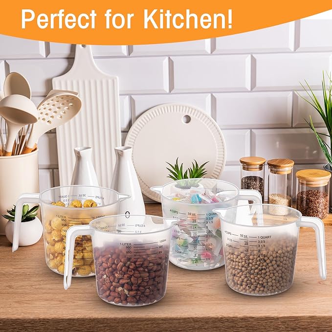 Kanayu 36 Pcs Plastic Measuring Cup Clear Measuring Mug with Spout and Handle Grip Capacity Clear Graduated Pitcher for Kitchen Flour Water Liquids(Black,32 oz, 4 Cups)