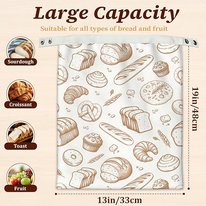 Bread Bags for Homemade Bread, Groovy Bread 2 Pack Linen and Beeswax Sourdough Storage Bags, Reusable Keeper, Keeps Breads Fresh Longer, Gifts for Bakers