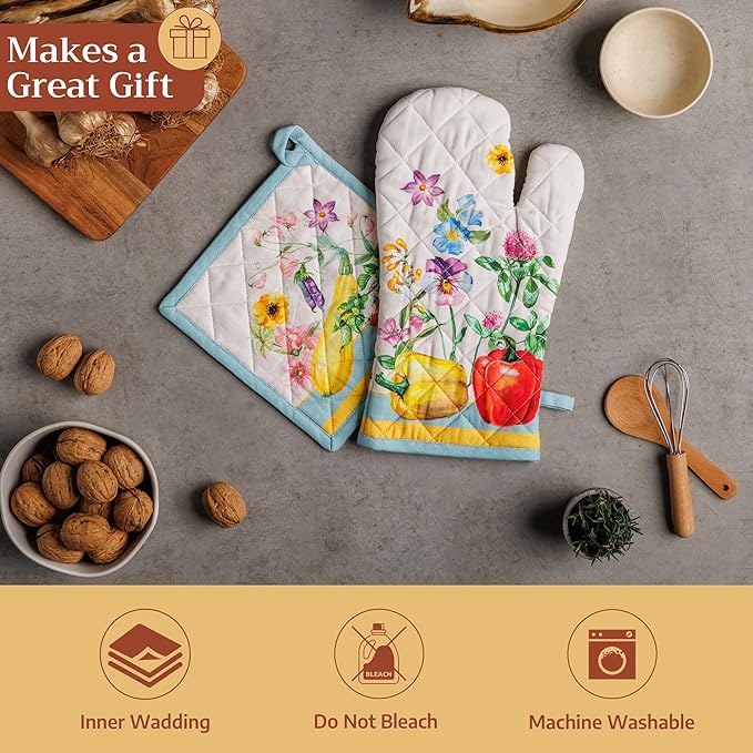 Maison d' Hermine Pot Holders 100% Cotton Heat Resistant Potholders 8" x 8" Hot Pads with Loop BBQ Cooking Baking Gifts for Mothers Day Handling Hot Pans Spring/Summer (Pack of 1, Giverny)